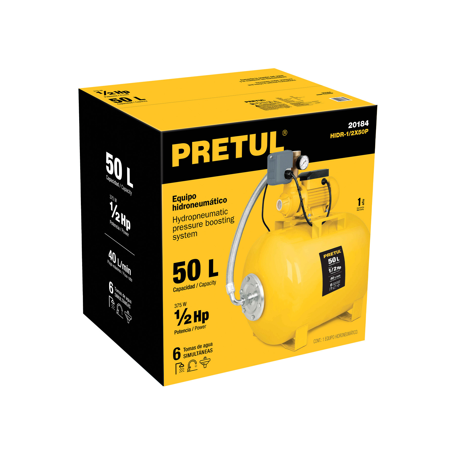 Equipo hidroneumático 50L, bomba periférica 1/2 HP, Pretul - Imagen 6
