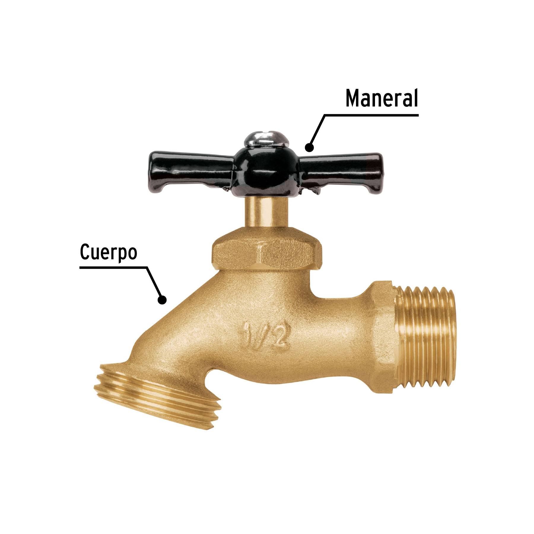 Llave para manguera, de latón 1/2″”, 100 g, Pretul - Imagen 3
